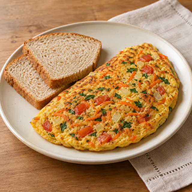 Omelete de legumes servida com pão